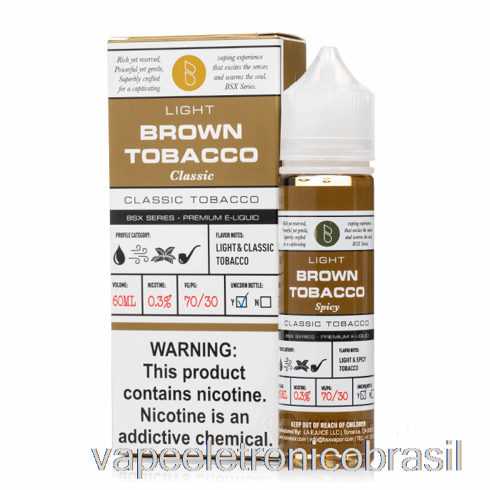 Vape Recarregável Tabaco Marrom - Série Bsx - 60ml 0mg